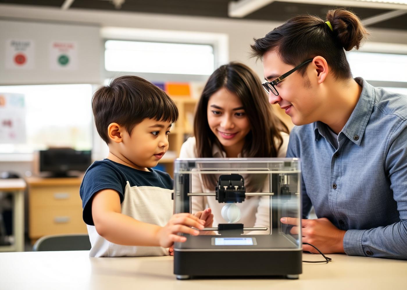 Students learning with a 3D printer