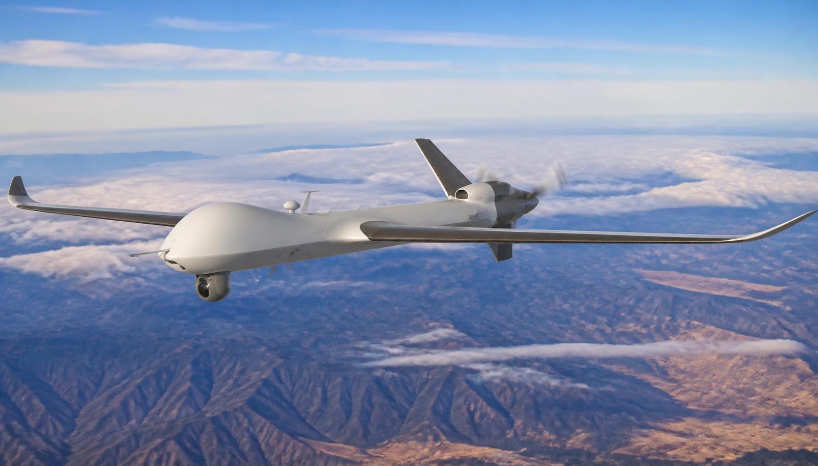 The VTOL airframe on a field stand