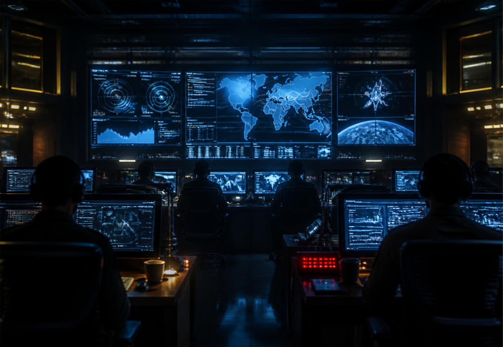 An operations console with maps and imagery
